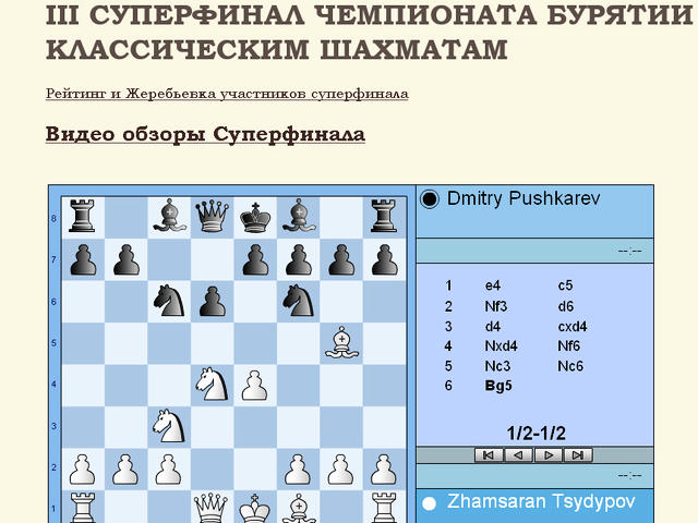 Система трансляции шахматных партий он-лайн через интернет. III Суперфинал чемпионата Бурятии.