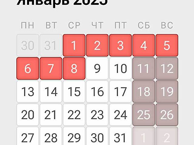 Расписание работы в дни новогодних каникул 2025