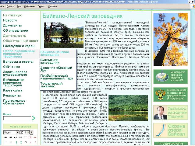 Управление Федеральной службы по надзору в 
сфере природопользования (Росприроднадзора) по Иркутской области / разработка сайта