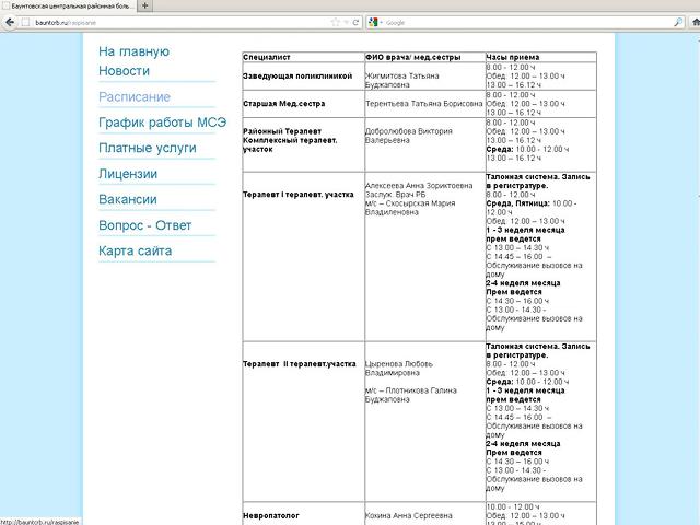 Муниципальное бюджетное учреждение здравоохранения Баунтовская центральная районная больница / разработка сайта.