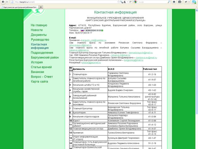 Муниципальное бюджетное учреждение здравоохранения Баргузинская центральная районная больница / создание сайта.
